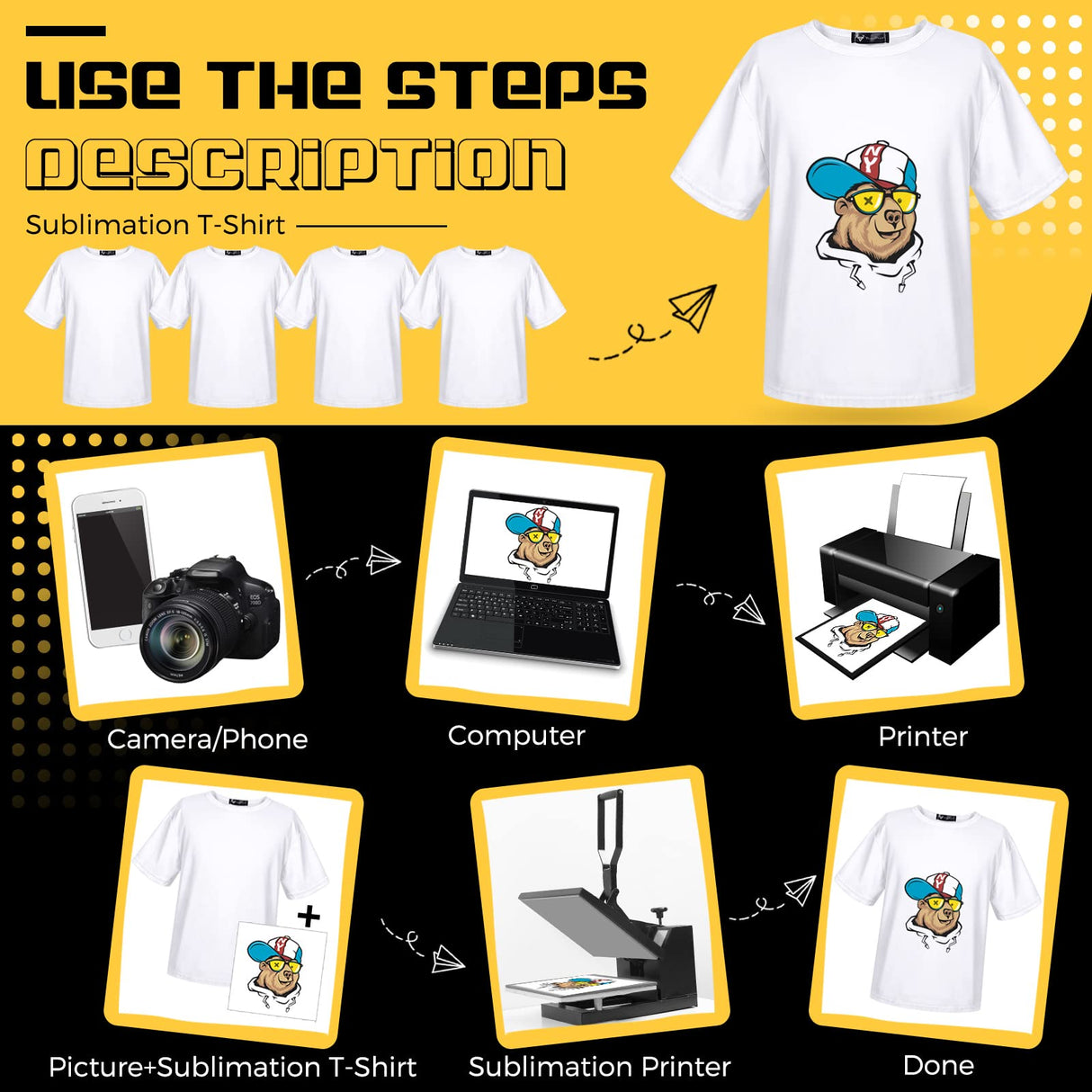 5 Pack Youth Sublimation Blank T Shirt White Polyester Shirts Crew Neck Short Sleeve Sublimation T Shirt (Medium) Tarpop