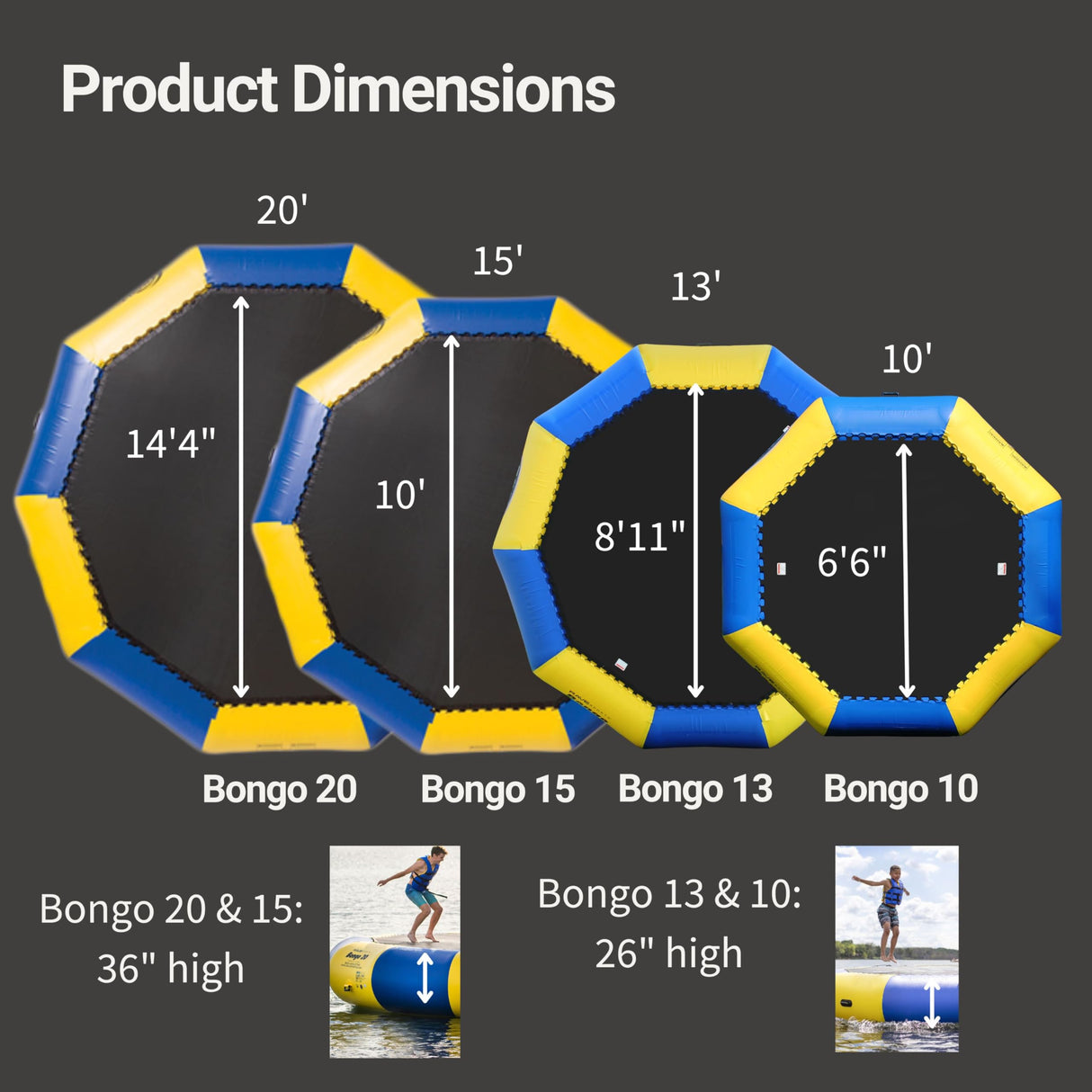 RAVE Sports Inflatable Bongo Water Bouncer, 10FT / 13FT / 15FT / 20FT, Recreational Trampoline with Sturdy Ladder, Heavy Duty Swimming Platform, Reinforced PVC Tube, Durable Nylon Jump Surface RAVE Sports