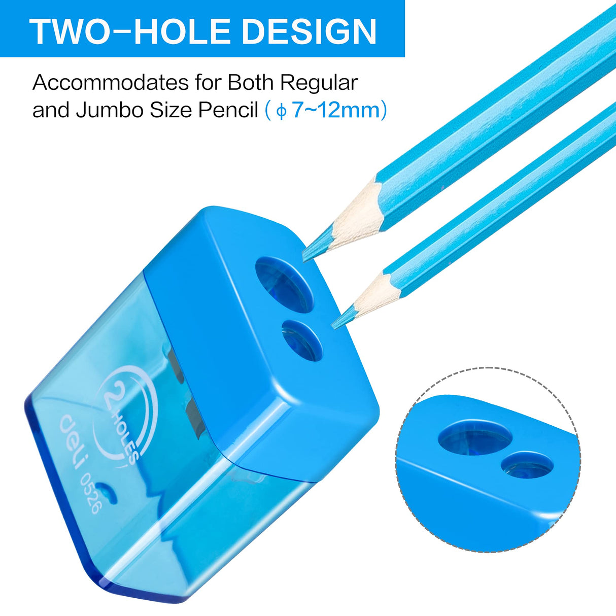 Deli Manual Dual Holes Pencil Sharpeners with Lid, Colored, for Kids & Adults, Random Color deli