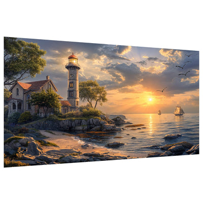HeeBenor Large Diamond Art Kit for Adults, 5D Lighthouse Painting Kit, DIY Full Drill Sunset, Gem Art Kit for Home Wall Decor 27.5 X 15.7 Inch