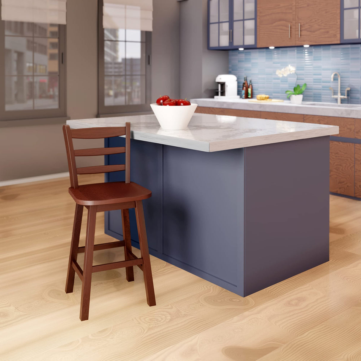 Winsome Scalera Ladder Back Swivel Counter Stool, 24 in, Walnut Finish, Solid Wood Winsome