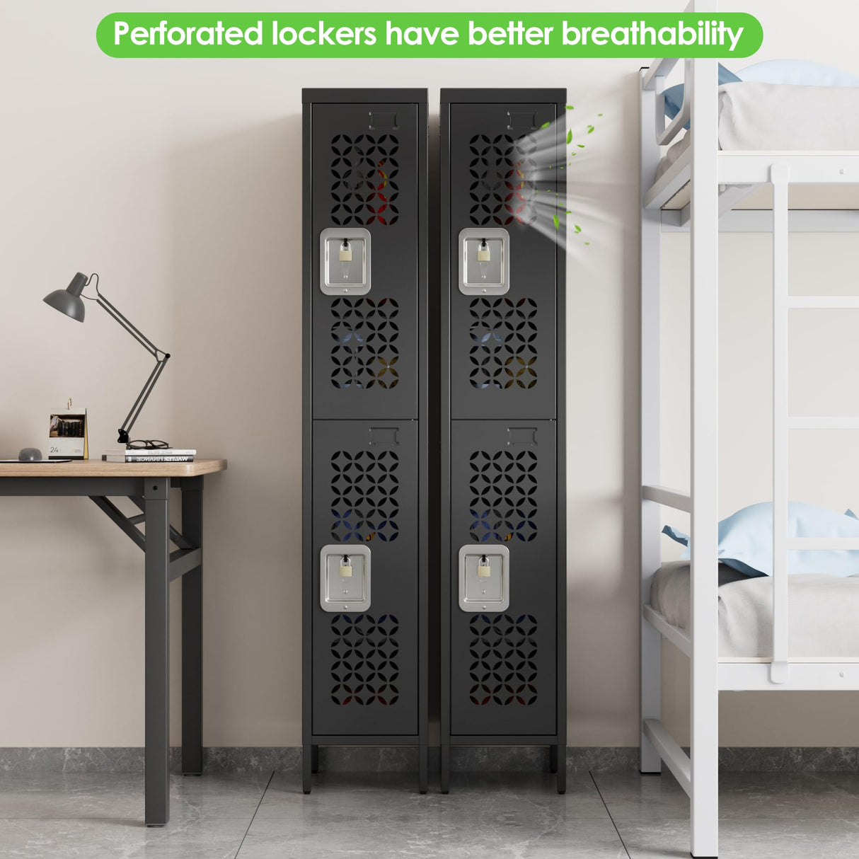 SUPEER 2 Doors Metal Locker with Adjustable Shelves and 6 Hooks,Metal Lockers for Employees for Gym,School,Office,Home,Garage,Assembly Required,Black SUPEER