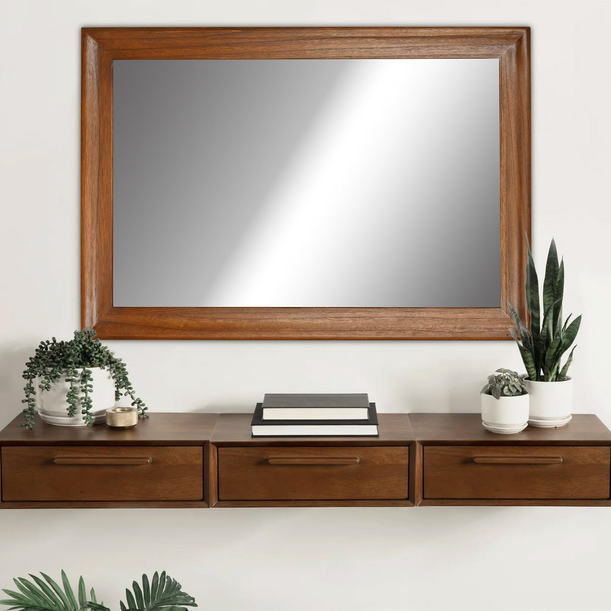 CULER Rustic Wood Wall Mirror for Bathroom,Rectangle 24 x 36 inch Hanging vatiny Mirrors with Wooden Frame for Living Room,Bedroom,Entryway(Walnut Brown) CULER
