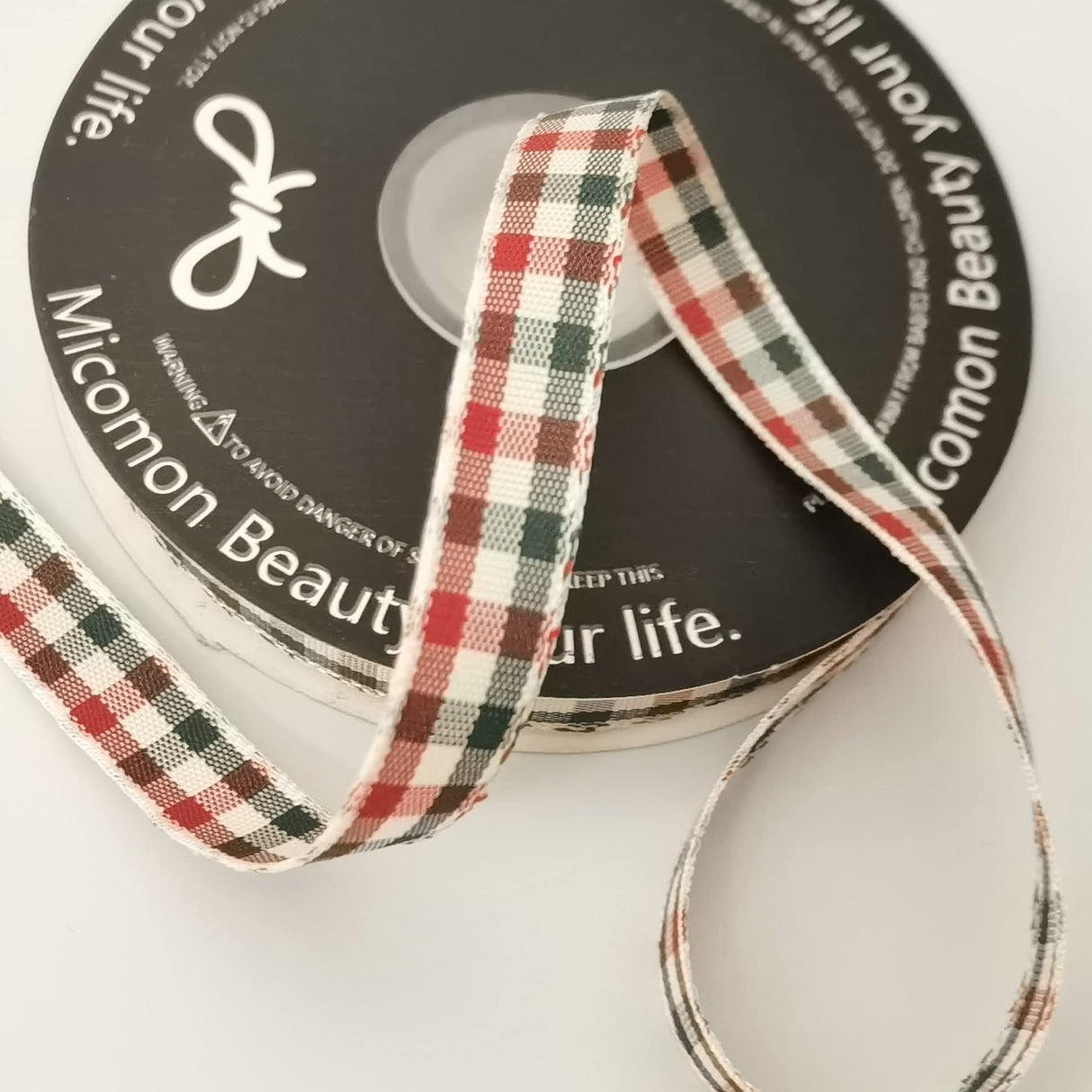 Micomon Gingham Ribbon - Red & Green Checkered Christmas Ribbon, 25 Yards Each Roll, 100% Polyester (3/8") Micomon