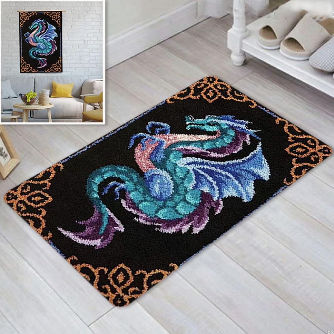 YOOTOM Dragon Latch Hook Rug Kits for Adult, DIY Rug Crochet Making Kits with Pre-Printed Canvas and Latch Hook Tool and Enough Yarn, 20x15in YOOTOM