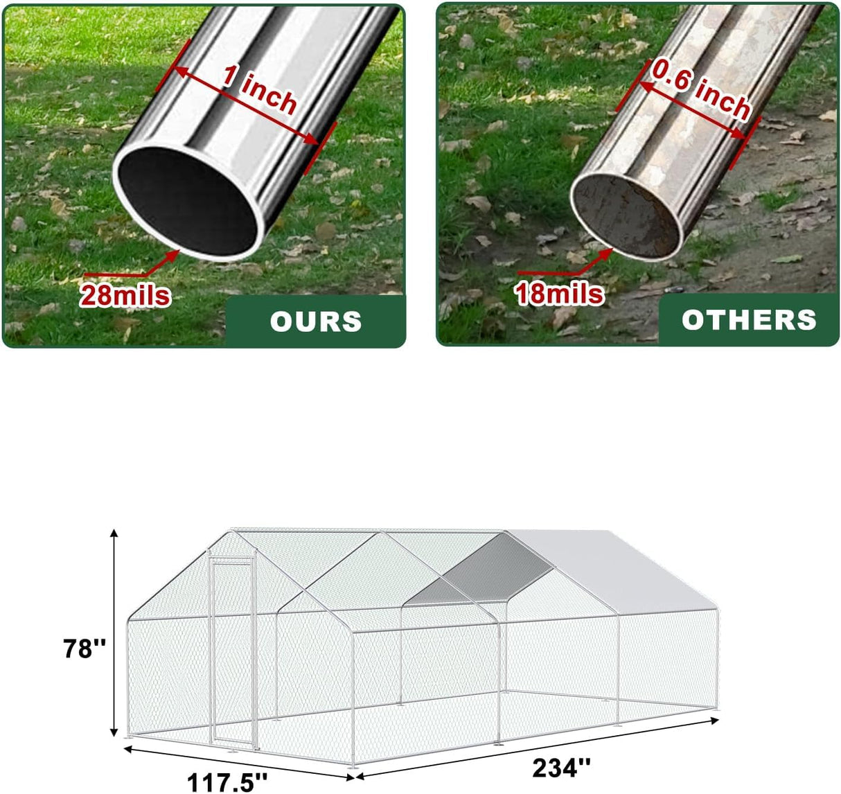 Chicken Coop Large Metal Chicken House Chicken Pen Outdoor for 40 Chickens Poultry Cage with Waterproof Cover for Rabbits Duck Walk-in Chicken Runs for Yard with Cover Outdoor CHIKENCOOP