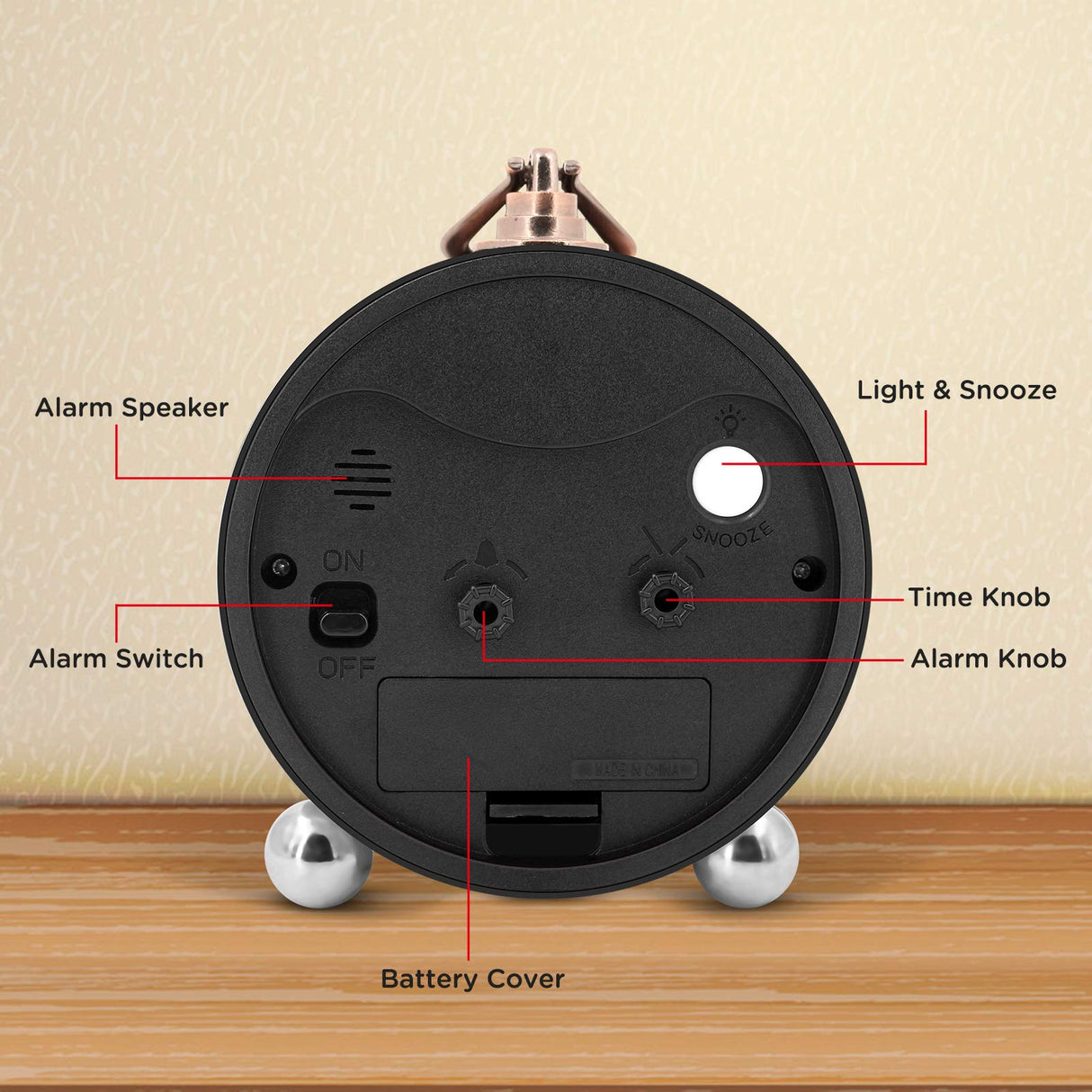 Peakeep 4" Small Battery Operated Antique Retro Analog Alarm Clock for Room Decor, Silent Elegant Bedside Desk Table Gift Clock Peakeep