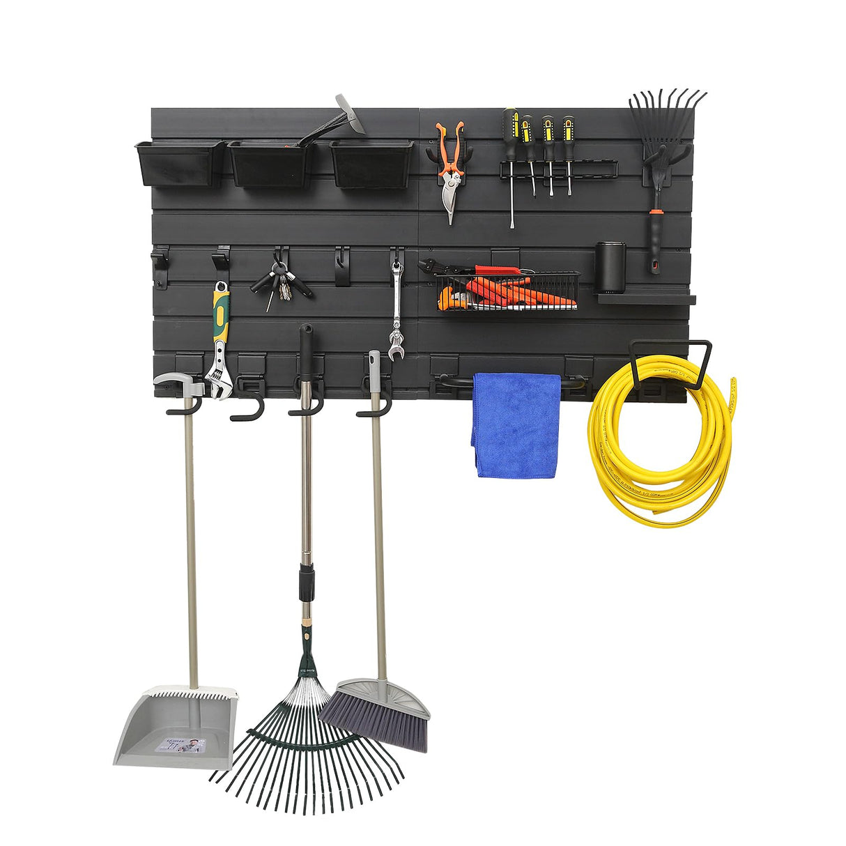 Wensilon Black Tool storage wall Broom Holder Mop Hanger Wall Mount Plastic nano-molecule Organization Garage Storage System Garden Kitchen Tool Organizer Wall Control 2ft 3.8 ft. Wensilon