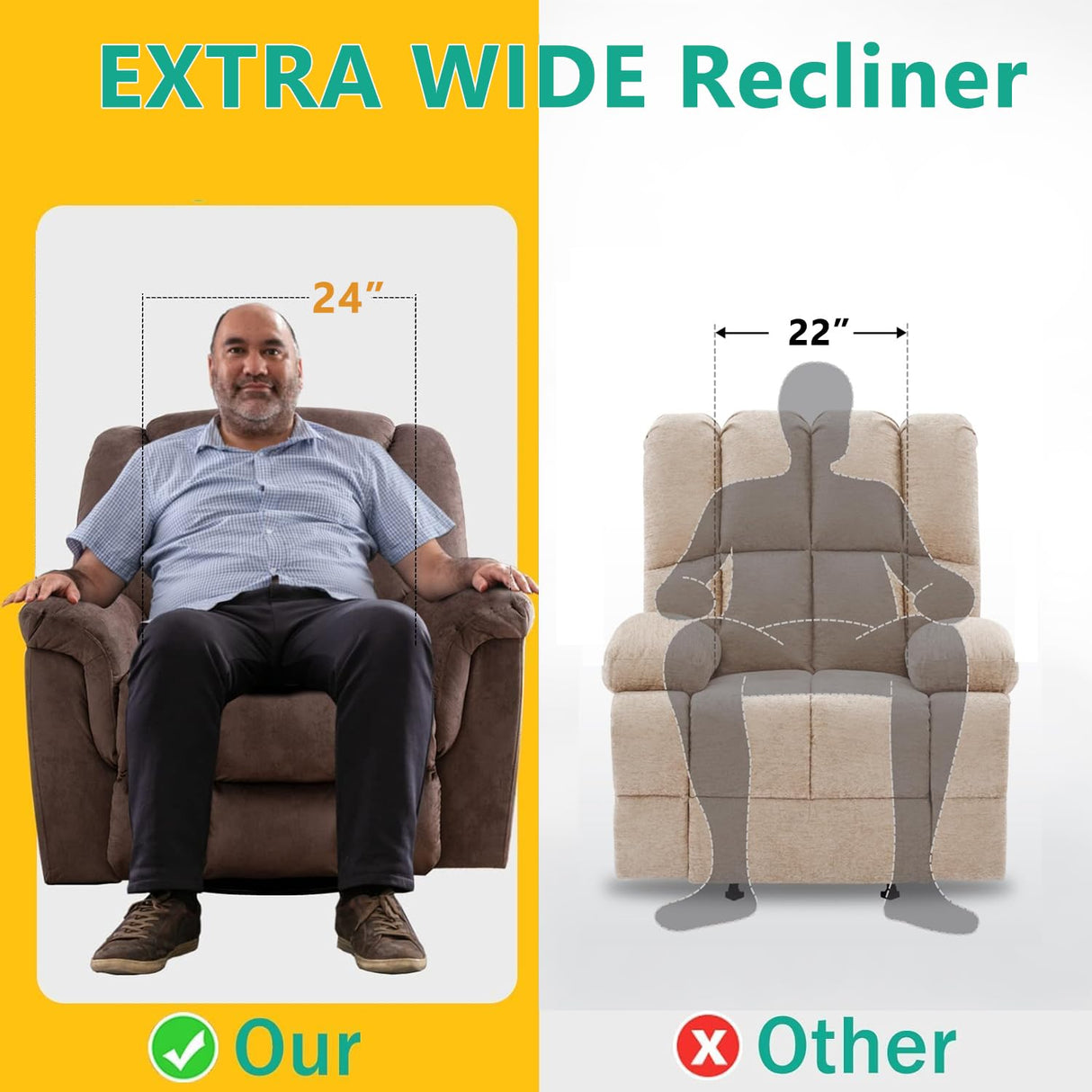 ANJ Rocker Recliner Chair Oversized Manual 360° Swivel Recliners Comfy Glider Rocking Chairs for Big Man Extra Wide Overstuffed Reclining Chair for Living Room, Camel ANJ