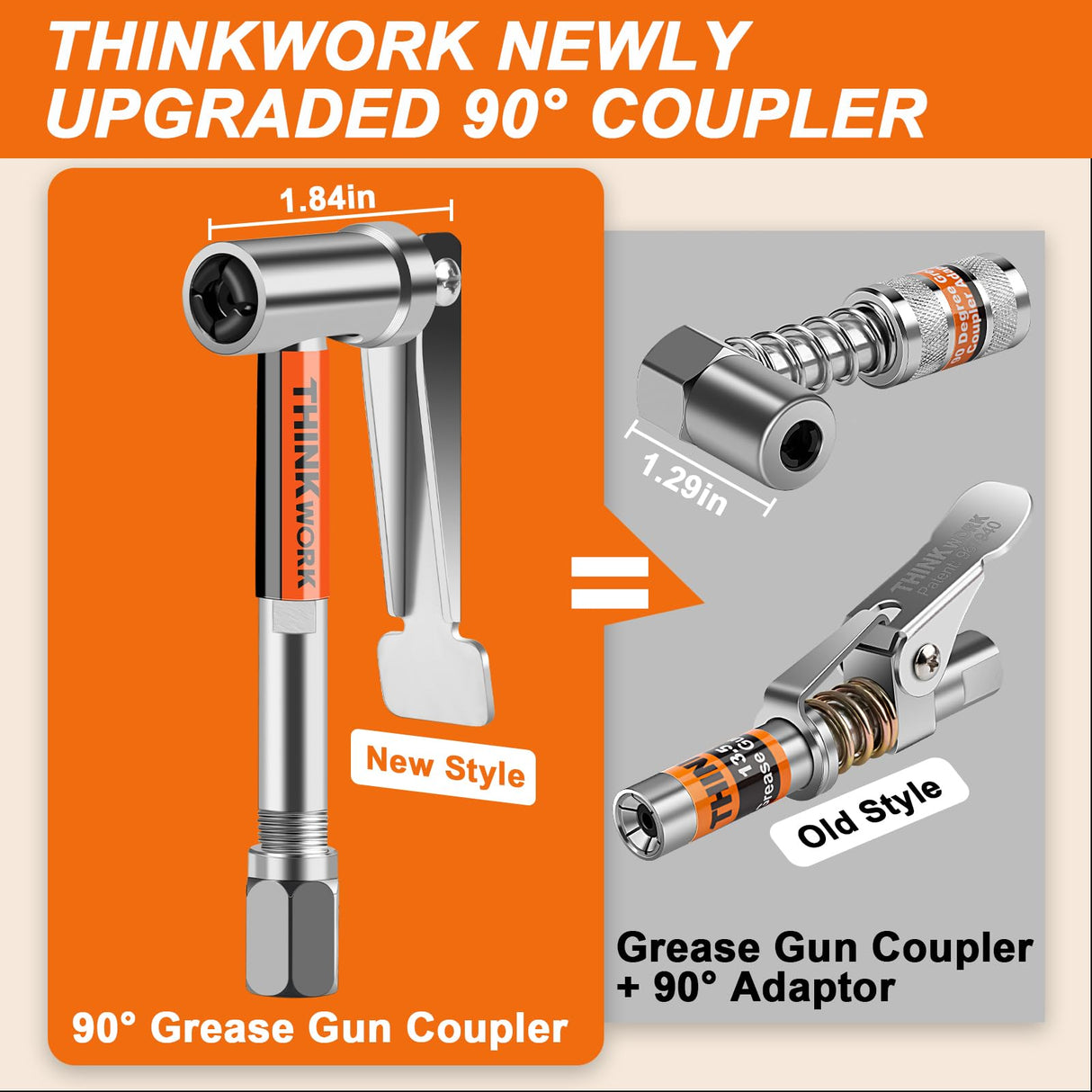 THINKWORK Grease Gun Coupler, 90° Degree Grease Gun Tips, Strong Lock on Greases Gun Couplers, 12000 PSI Quick Release Grease Coupler, Compatible with All Grease Guns 1/8" NPT Grease Gun Fittings THINKWORK