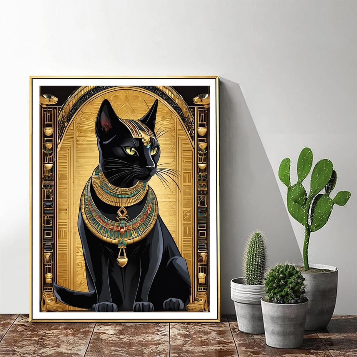 Egyptian Bastet Cat DIY Diamond Painting Kits, Egyptian Mythology Full Drill Round Diamond Dots Paintings for Beginners 5D DIY Diamonds Pictures Gem Art Painting Set 12x16 Inch JXAVAXDE