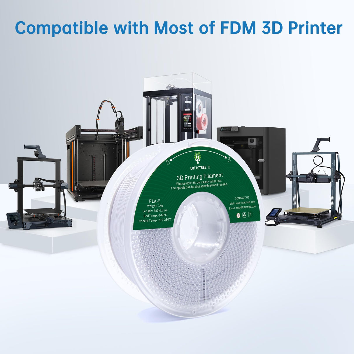 PLA-F Filament White 1KG(2.2LBS), PLA Plus 3D Printer Filament 1.75mm ± 0.02mm Strength and Toughness Fit for Most FDM 3D Printers Lotactree