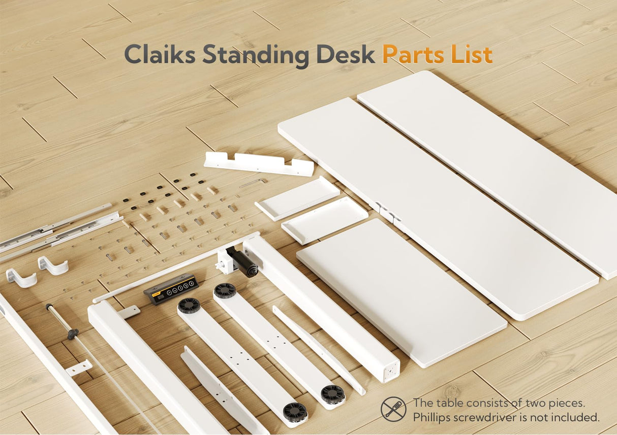 Claiks Standing Desk with Keyboard Tray, Electric Standing Desk Adjustable Height, 48x24 Inches Sit Stand up Desk with Splice Board, Raising Desk for Home Office, White Claiks