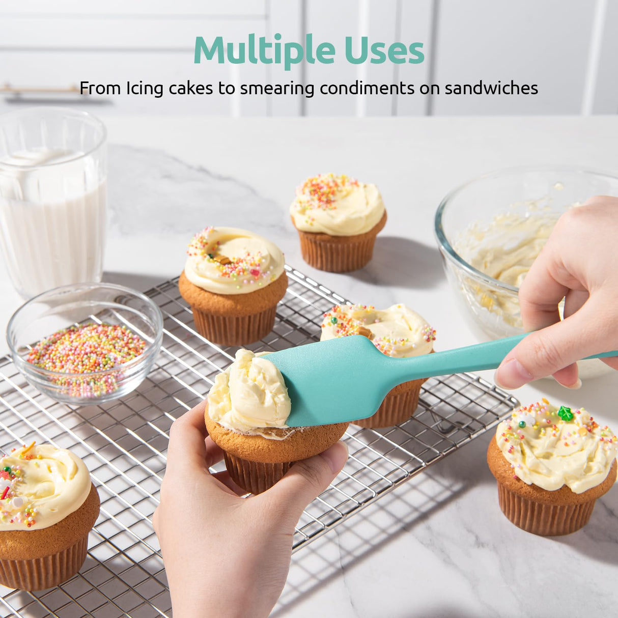 U-Taste Silicone Spatula Set with 600 Degrees Fahrenheit Heat Resistant (Teal/Aqua Sky) U-Taste