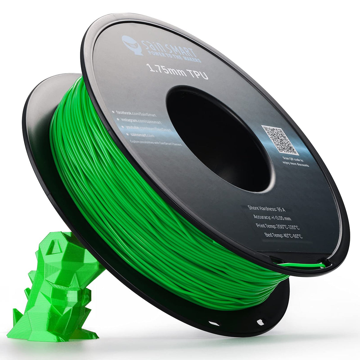 SainSmart Neon Color TPU, 1.75mm Flexible TPU 3D Printer Filament 800g, Dimensional Accuracy +/- 0.05 mm, Neon Green SainSmart