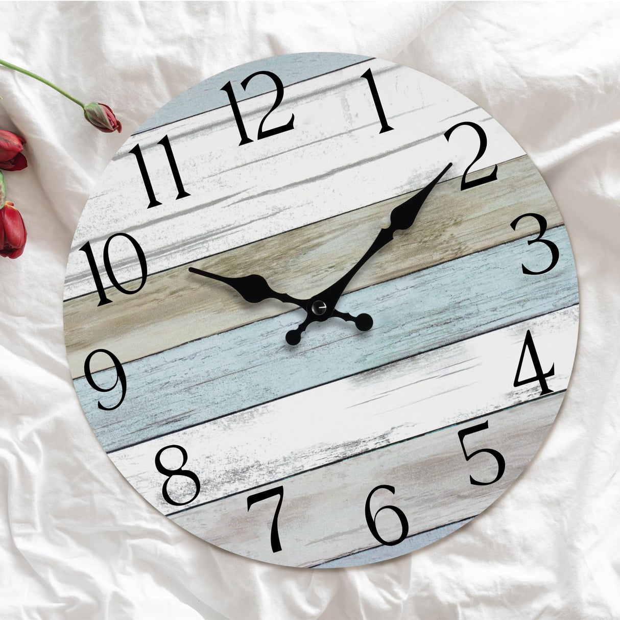 HYLANDA Wall Clock, Silent Non Ticking Wall Clocks Battery Operated, Rustic Wooden Clocks Decorative for Kitchen, Bathroom, Bedroom, Living Room, (8 Inch) HYLANDA