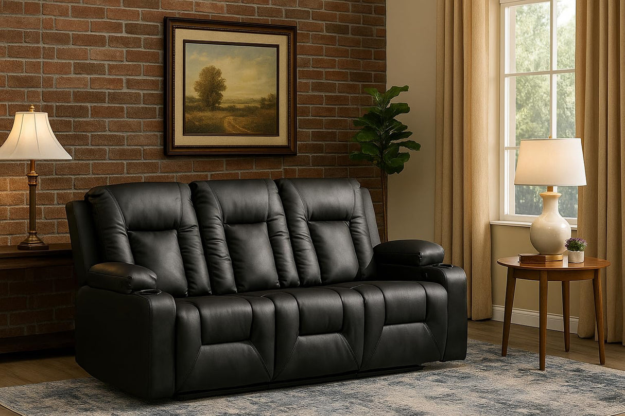 LUCKLIFE Leather Recliner Sofa Set with Manual Recliners,Living Room Furniture Set with Reclining Couch,Loveseat and Armchair,Living Room Chair with Cup Holders,Black (3+2+1) LUCKLIFE