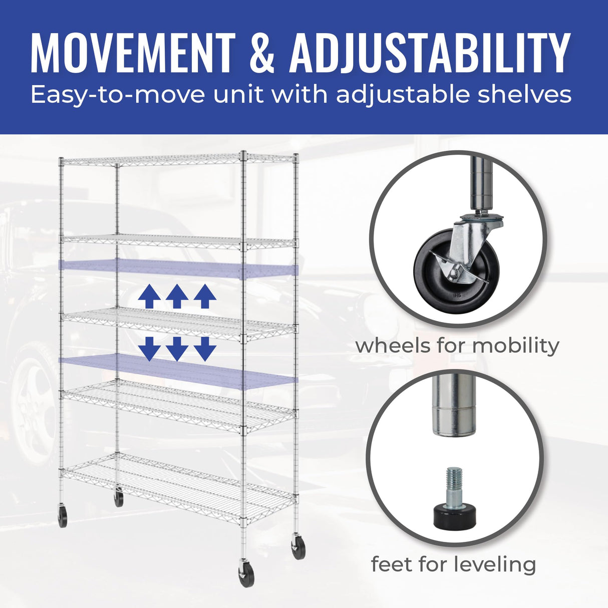 SafeRacks NSF Certified Storage Shelves, Zinc, Heavy Duty Steel Wire Shelving Unit with Wheels and Adjustable Feet, Garage or Bakers Rack Kitchen Shelving, Pantry Shelf - (18"x48"x72" 5-Tier) SafeRacks