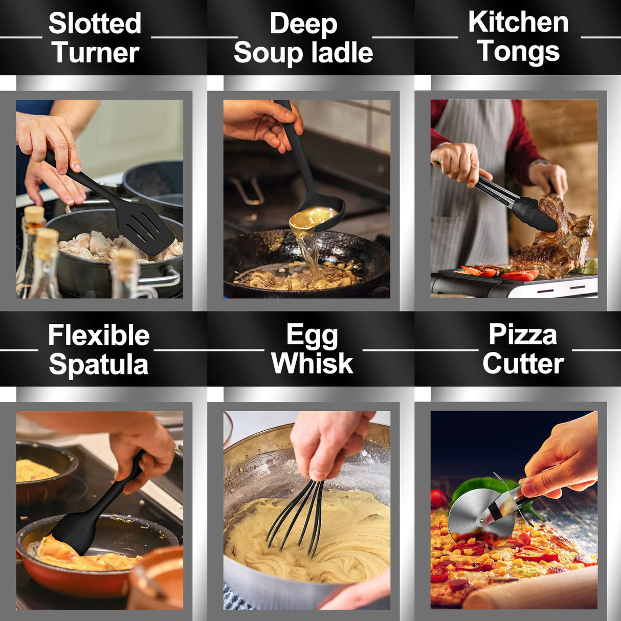 43 Pcs AIKKIL Kitchen Utensils Set, Heat Resistant Silicone Cooking Kitchen Utensils Set with Holder, Spoon, Spatula, Kitchen Gadgets Tools Set For Nonstick Cookware, Dishwasher(BPA Free, Black) AIKKIL