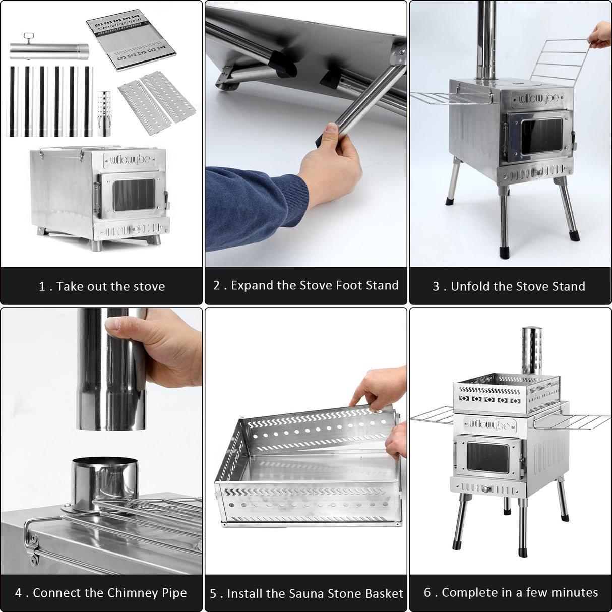 WILLOWYBE Portale Outdoor Sauna Set with Sauna Tent, Sauna Wood Stove, Sauna Stone for Dry Sauna, Cooking for Family and Friends WILLOWYBE