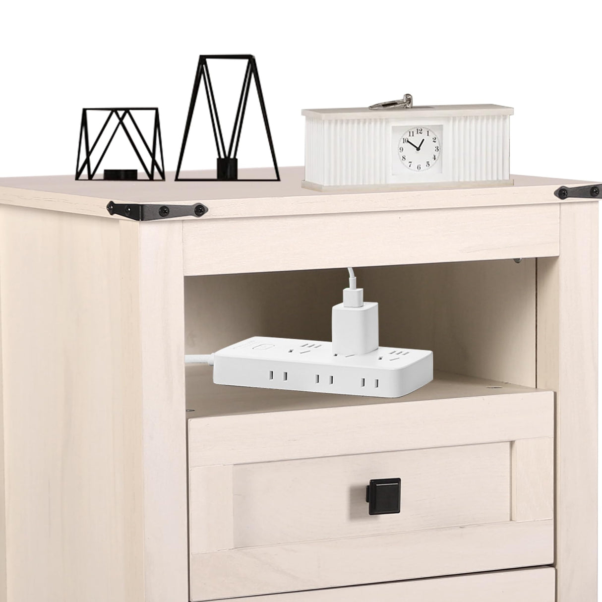 BTDWI Farmhouse Nightstand Set 2, Wood Side Table with Drawers and Storage Shelf, Square End Table for Bedroom, Light Beige Rustic Oak BTDWI