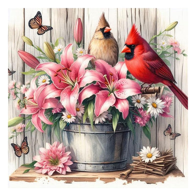 Stalente Diamond Painting Kits for Adults Cardinal and Flower, 5D DIY Diamond Art Kits for Beginners Round Full Drill Diamond Painting for Home Wall Decoration Gift 12×12inch, Bird