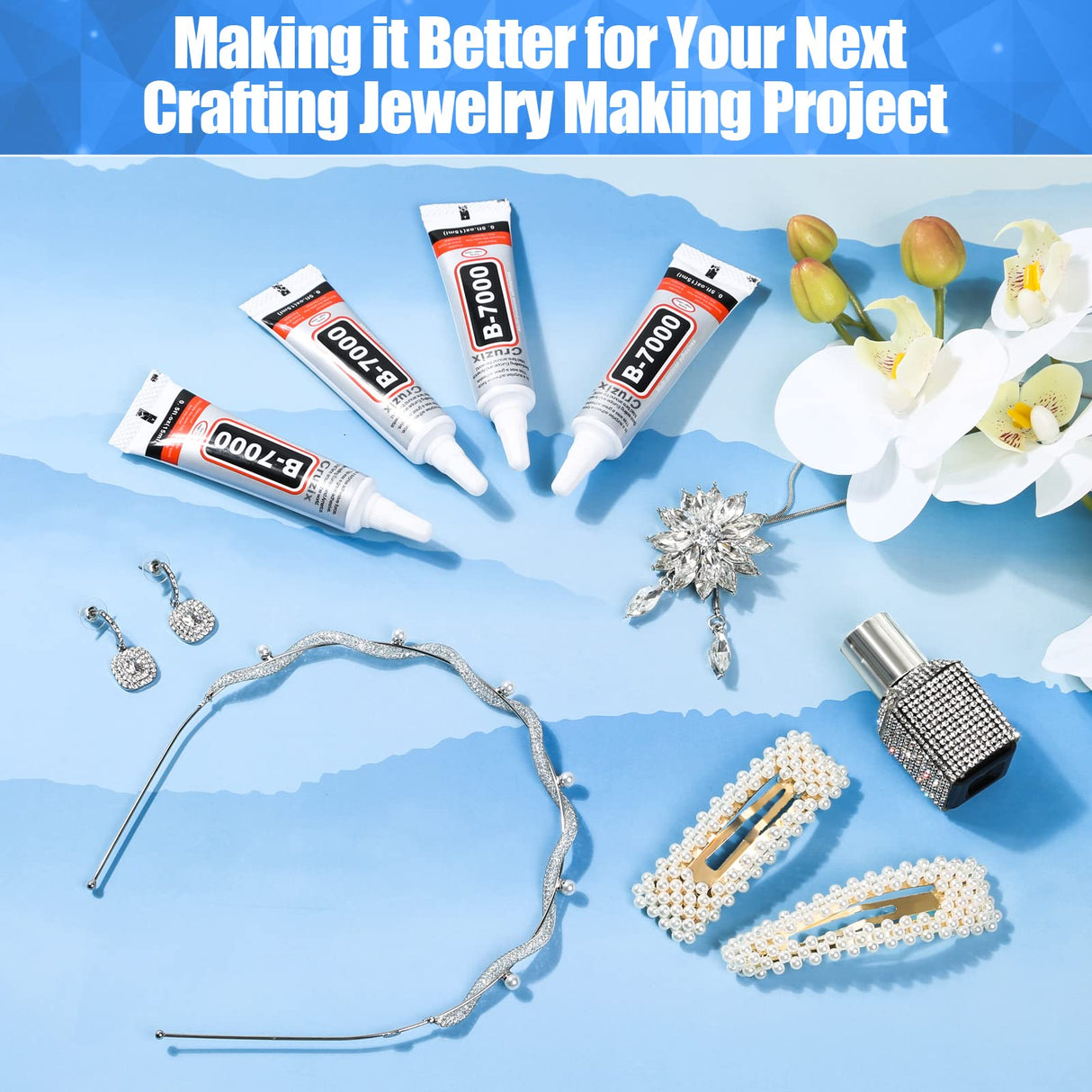 B-7000 Glue Clear for Rhinestone Crafts, Jewelry and Bead Adhesive B7000 Semi Fluid High Viscosity Glues for Clothes Shoes Fabric Cell Phones Screen Repair Metal Stone Nail Art Glass (4x15 ml/0.5 oz) Cruzix