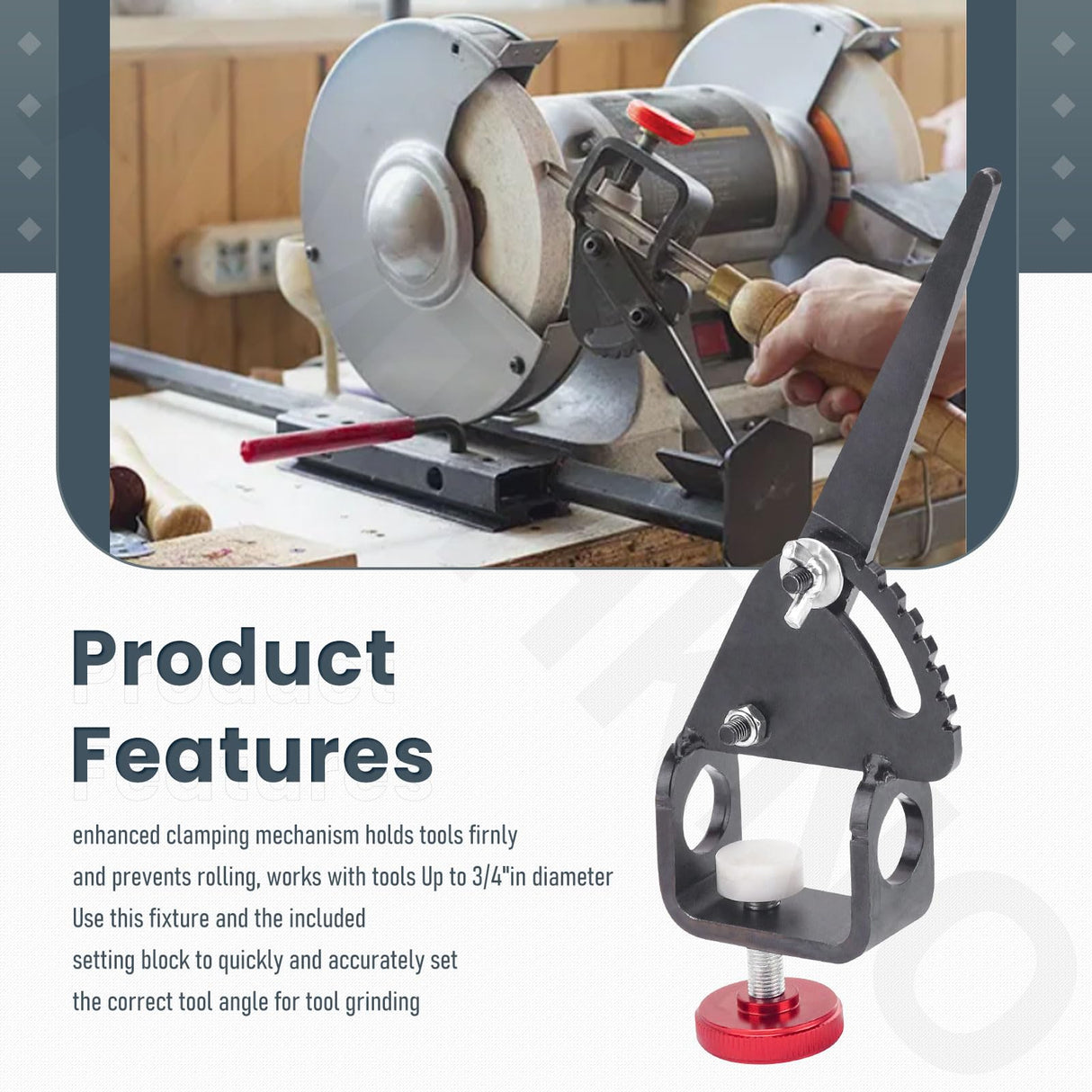 Vari-Grind Attachment, Woodturning Tool for Wolverine Grinding Jig Replace 2480, Enhanced Clamping Mechanism Holds Tools Firnly and Prevents Rolling. Works with Tools Up to 3/4"in Diameter AMTHKNO
