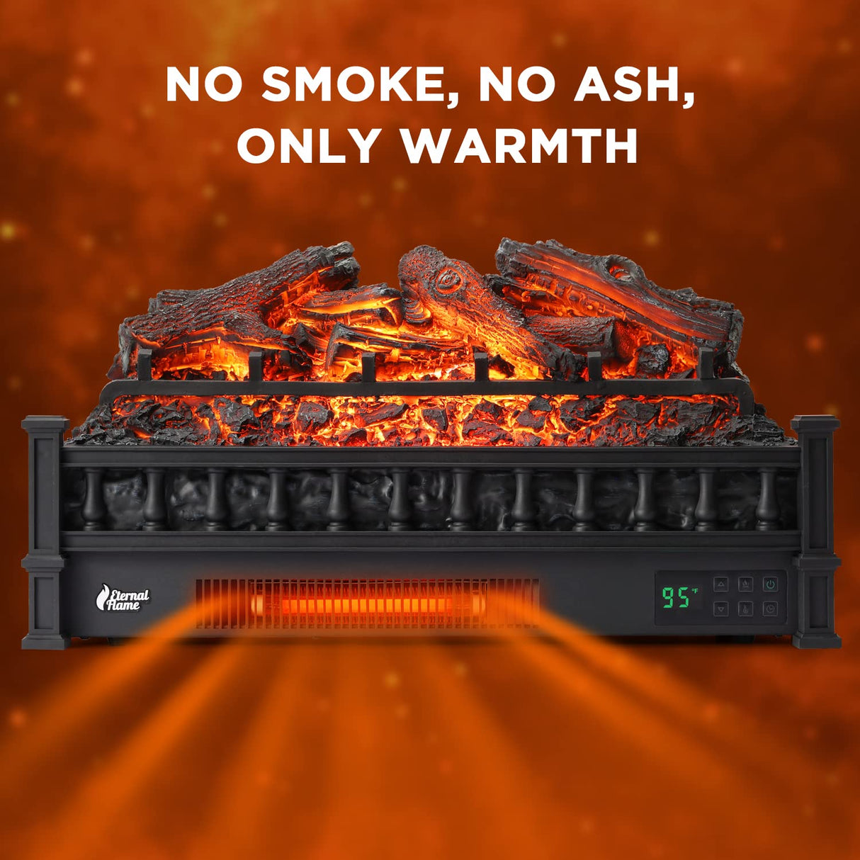 TURBRO Eternal Flame 26-Inch Infrared Quartz Electric Fireplace Log Heater, Realistic Lemonwood Logs, Adjustable Flame Colors, Remote Control, Thermostat, Timer, EF26-LG, 1500W TURBRO