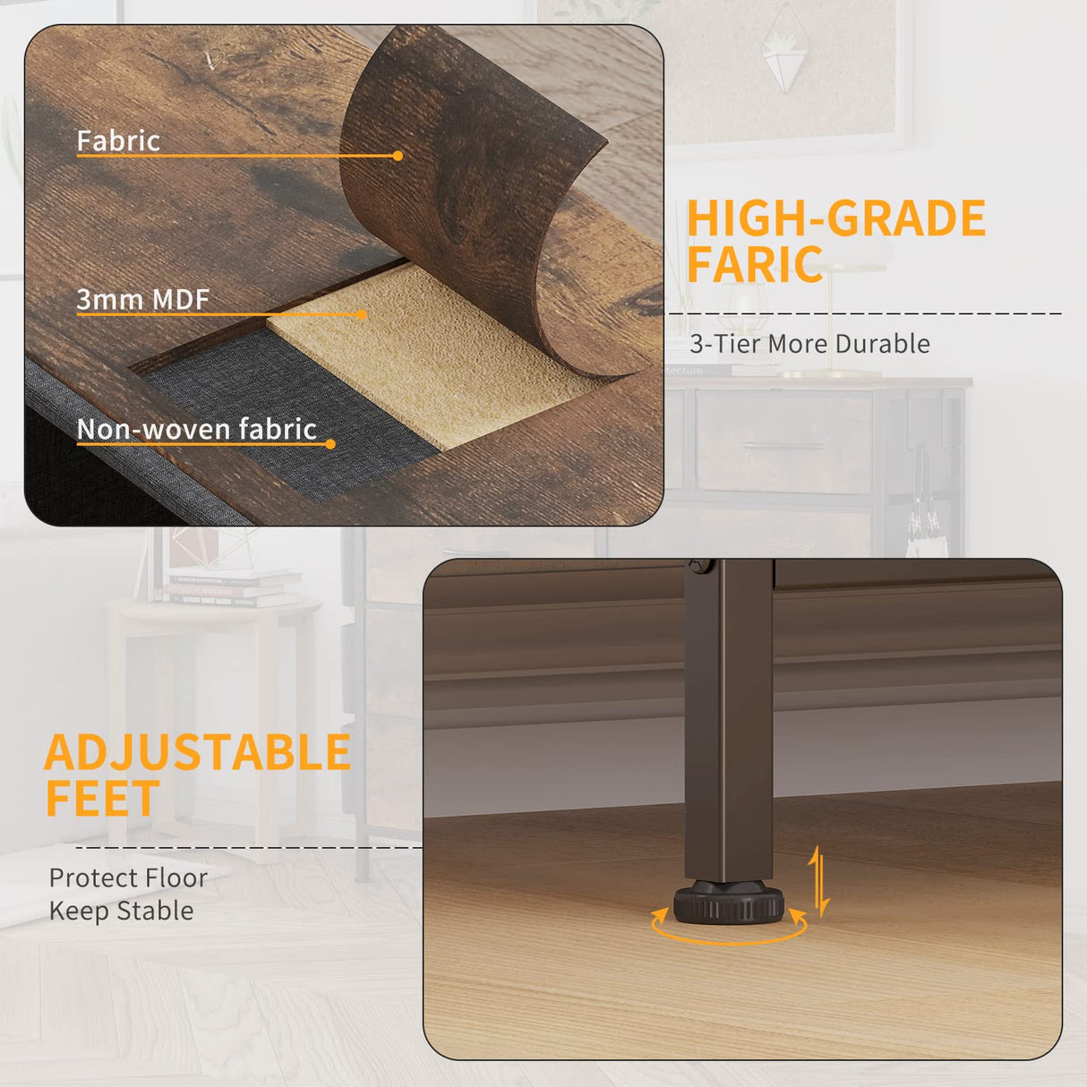 LIVEHOM Dresser for Bedroom with 11 Drawer, Dressers & Chests of Drawers with Side Pockets, Hooks, Fabric Storage Drawer, Steel Frame, Wood Top, Organizer Unit and Pull Handle for Closet. LIVEHOM