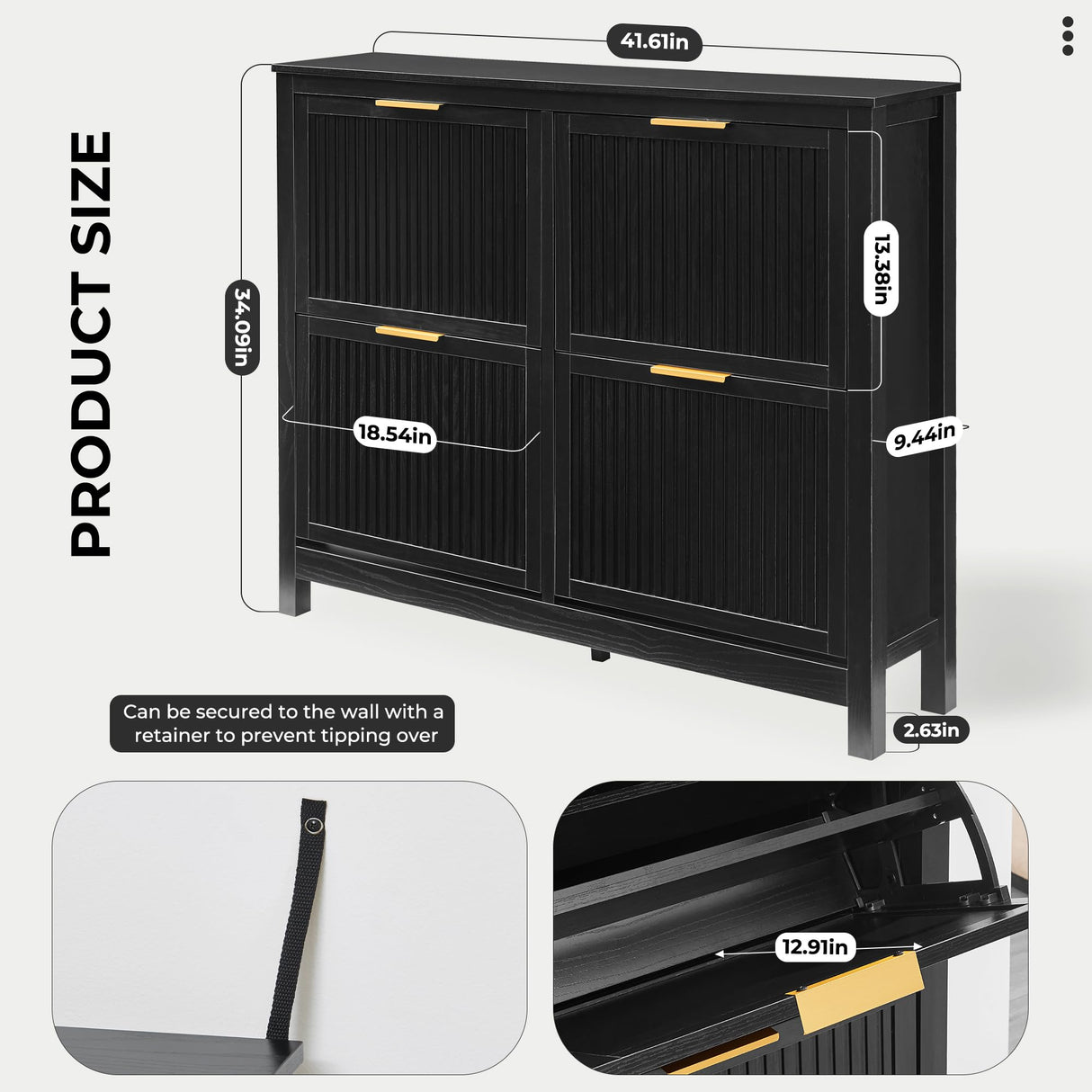 HUSHEDIFY 4 Flip Drawers Shoe Cabinet Storage for Entryway, Narrow Hidden Wood Shoes Organizer Cabinet Front Door Entrance Thin Free Standing Front Door Shoe Rack Storage for Entryway(Black) HUSHEDIFY