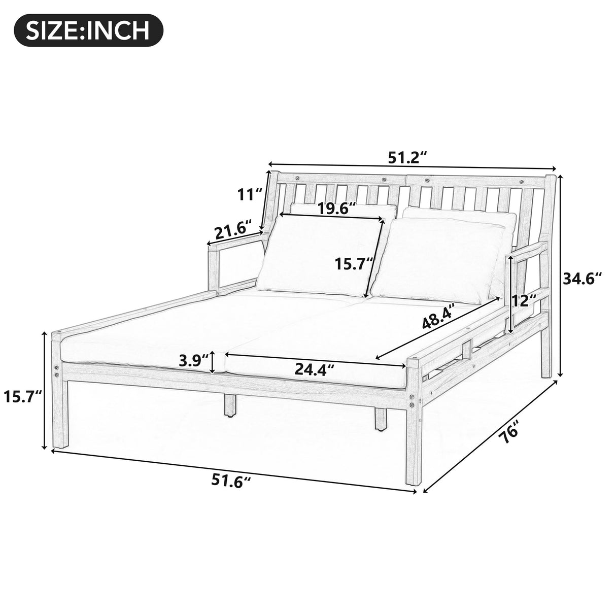 SOFTSEA Outdoor Daybed with Backrest and Cushions, Patio Daybed with Four Pillows, Wooden Outdoor Bed with Curved Armrests for Yard Pool Backyard, Gray+Beige Cushion SOFTSEA