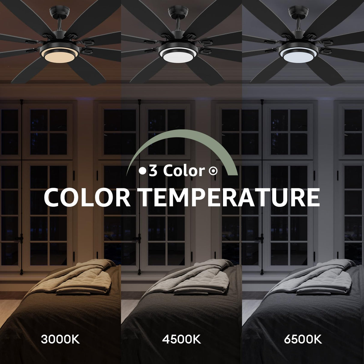 Fanbliss 72 Inch Black Large Ceiling Fans with Lights and Remote Control for Living Room, Modern Ceiling Fan with Quiet Reversible DC Motor, 3CCT, Dimmable LED for Garage, Patio, Indoor, Outdoor Fanbliss