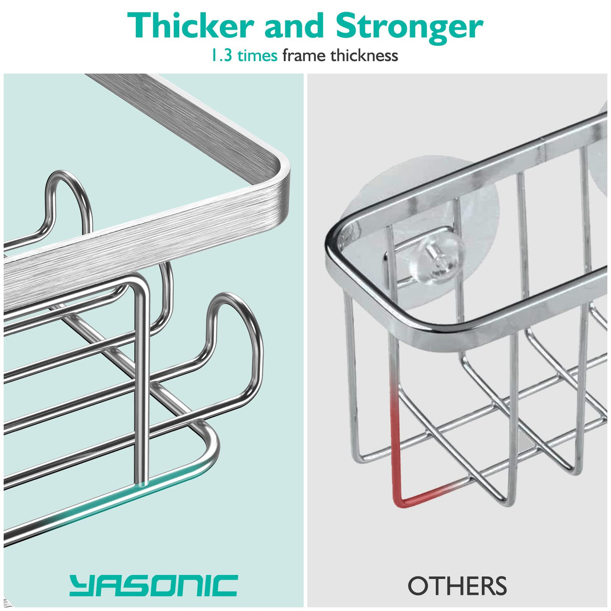 YASONIC Corner Shower Caddy, 3-Pack Adhesive Bathroom Caddy with Soap Holder and 12 Hooks, Rustproof Stainless Steel Shower Organizer, No Drilling Wall Mounted Shower Rack, Brushed Silver YASONIC