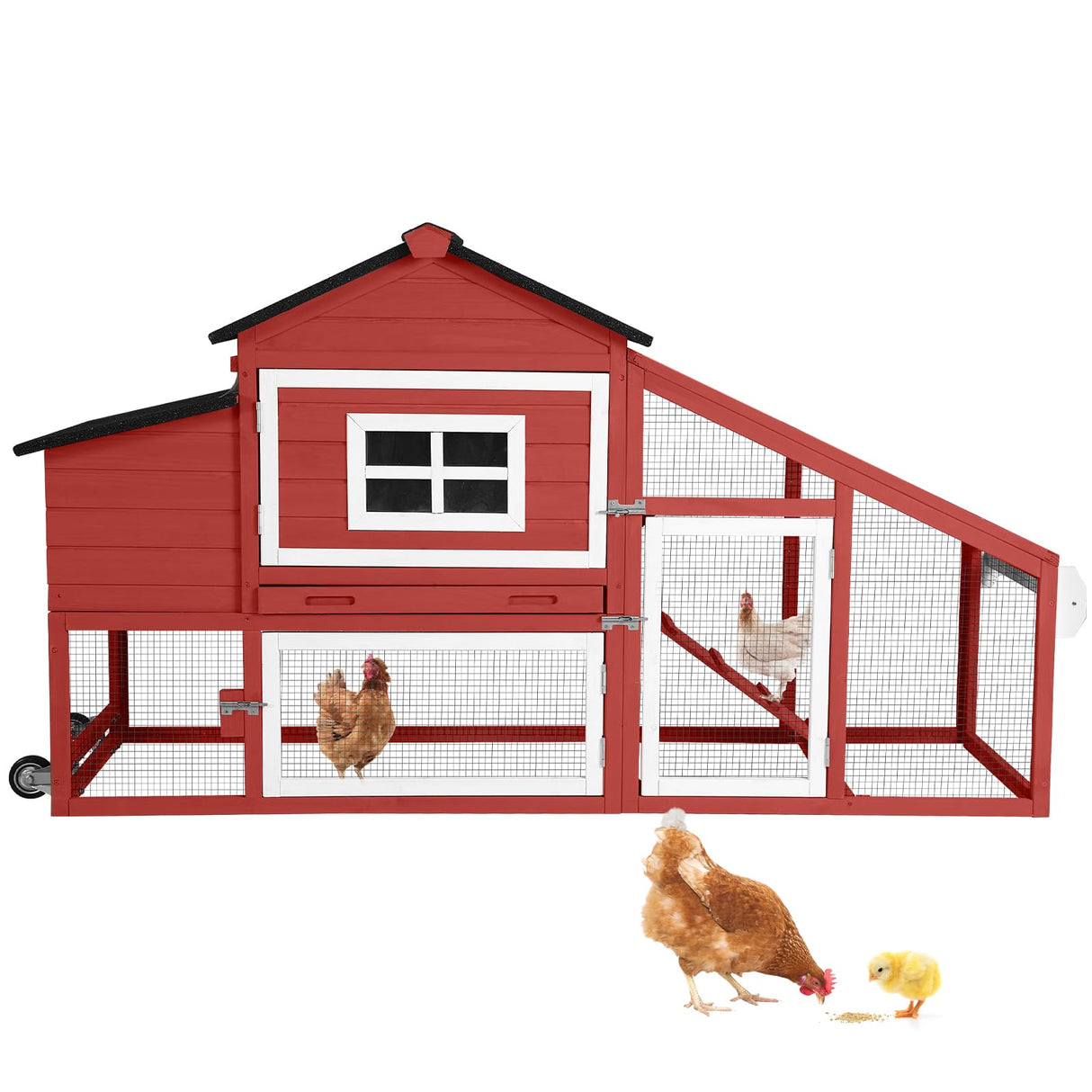 Chicken Coop, Mobile Chicken House with with Wheels, Outdoor Hen House Poultry Cage with Nesting Box, Leakproof Pull Out Tray and UV-Resistant Roof,Rabbit Hutch Duck Coop (Red) Suumerpety