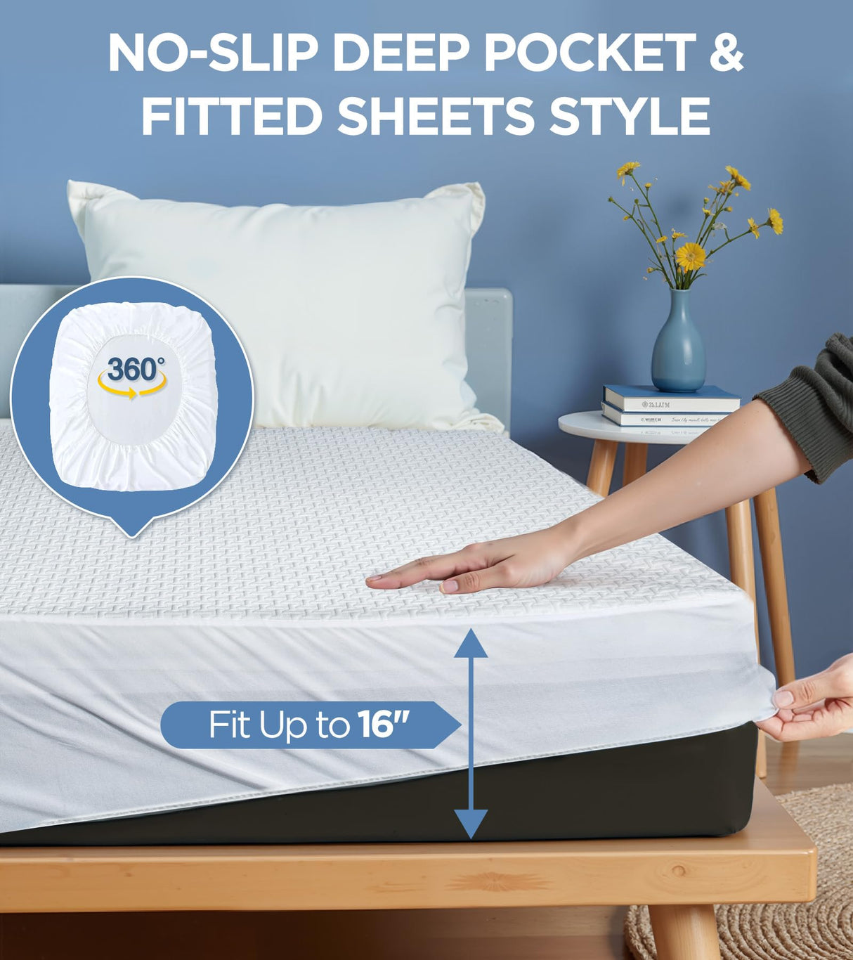 100% Waterproof King Mattress Protector, Hypoallergenic Viscose Made from Bamboo Mattress Cover, Breathable Cooling 3D Air Fabric Noiseless Bed Cover, Machine Washable Vinyl Free 8-16'' Deep Pocket Emircey Home