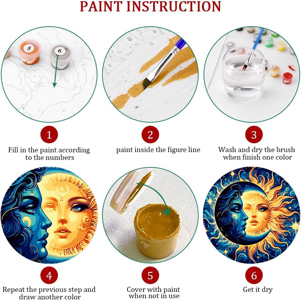 Axquilon Paint by Numbers Kit for Adults Beginner-Sun and Moon Adult Paint by Number Kits on Canvas, Easy Adults' Paint-by-Number Kits Oil Painting Craft Supplies for Gift Home Wall Decor 16x16in Axquilon