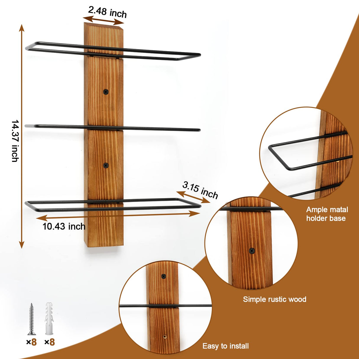 Feemiyo Wall-Mounted Wine Rack - Pine Wood Holder for 12 Bottles - Display for Kitchen, Dining Room, Bar Feemiyo