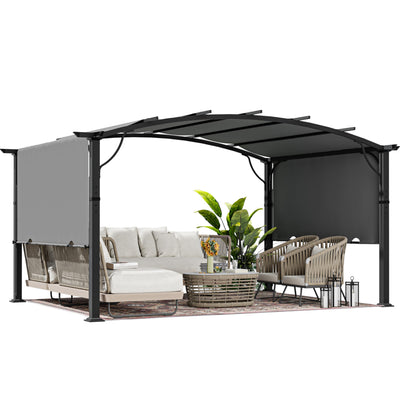 HAPPATIO 12' x12' Outdoor Retractable Pergola, Aluminum Pergola with Canopy Fixed in Various Positions, Arched Patio Pergola with Sun Shade Canopy Metal pergola for Backyards, Gardens, Patios (Grey)