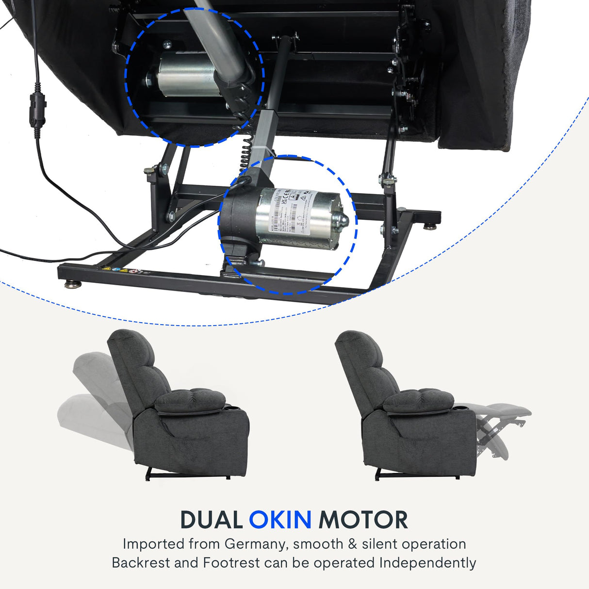 FLEXISPOT XL5 Dual OKIN Motor Power Lift Recliner Chair for Elderly, Lay Flat Electric Recliner with Massage & Heat, USB Ports, Fabric Reclining Sofa for Living Room Bedroom, Grey FLEXISPOT