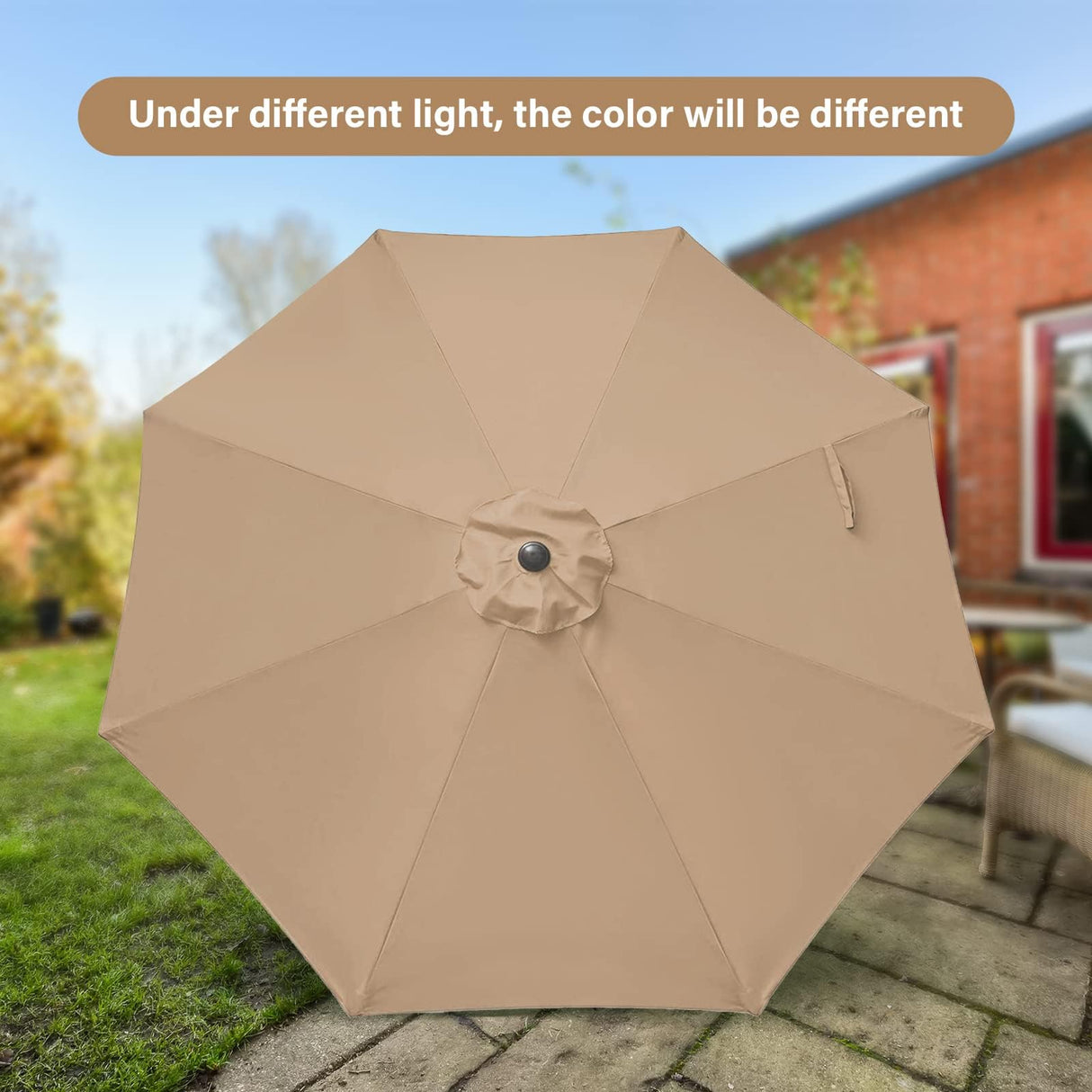 Simple Deluxe 9FT Outdoor Patio Umbrella Table Market Umbrella with Push Button Tilt and Crank, 8 Sturdy Ribs, UV Protection Waterproof for Garden, Lawn, Deck, Backyard, Pool,Tan Simple Deluxe