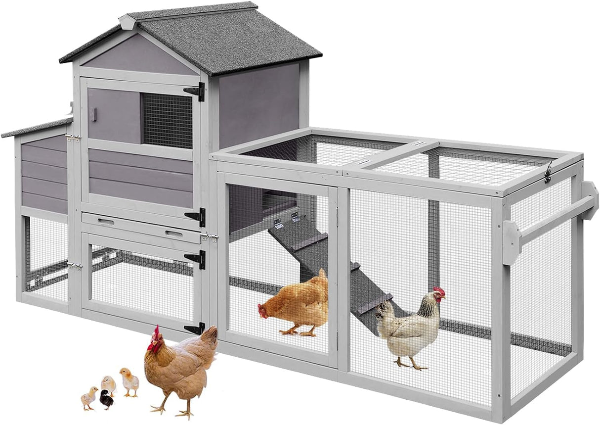 Chicken Coop for 2-4 Chickens, Mobile Chicken House for Outdoor with Wheels, Nesting Box, Leakproof Pull-on Tray and UV-Resistant Roof Panel, Wooden Chicken Coop for Duck Suumerpety
