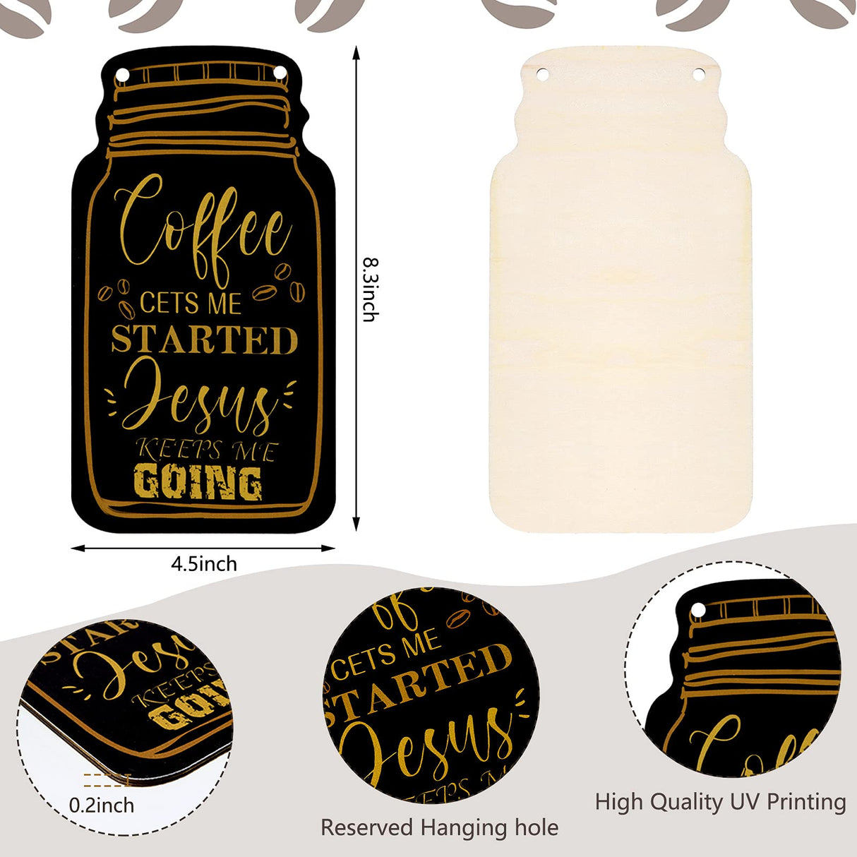 Jetec 3 Pcs Coffee Bar Decor Sign Mason Jar Wall Hanging Plaque Farmhouse Kitchen Decor Wooden Coffee Sign for Kitchen Home Living Room Wall Decorations(Simple Style) Jetec