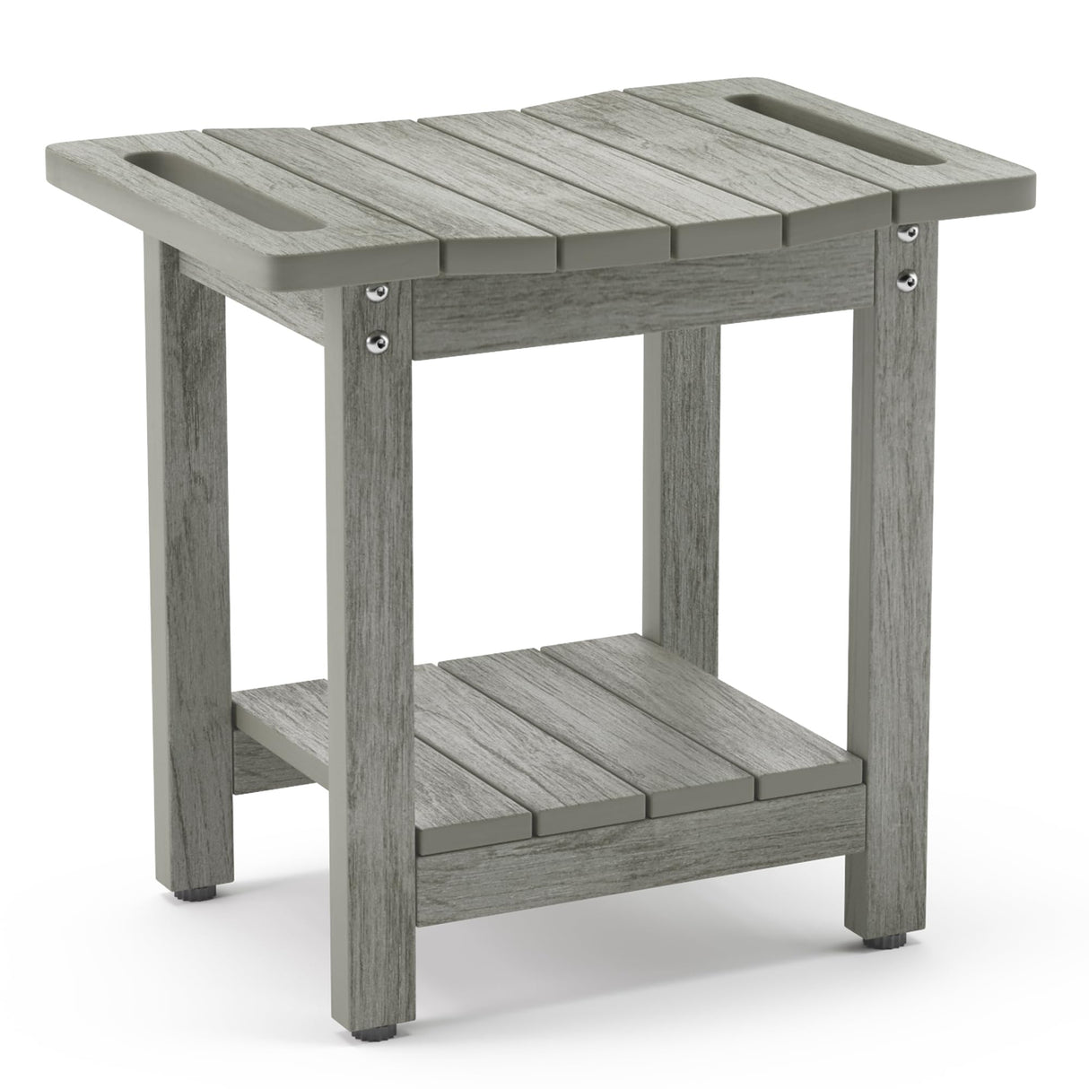 LUE BONA HDPS Shower Benches for Inside Shower, Gray Shower Stool for Shaving Legs with Shelf, Waterproof Shower Chair Seat for Spa Bathroom, Weather Resistant/Non-Slip/Handles/Indoor or Outdoor Use LUE BONA