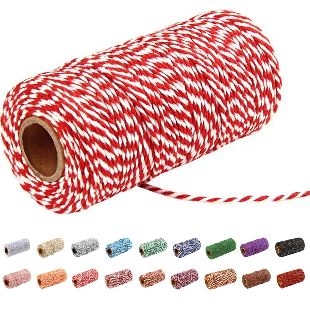 Twine String,328Ft twine rope,2mm Twine for Crafts, Art, Gardening Plants, Gift Wrapping,Home Wedding Christmas Decor(Red white) AMZWUS
