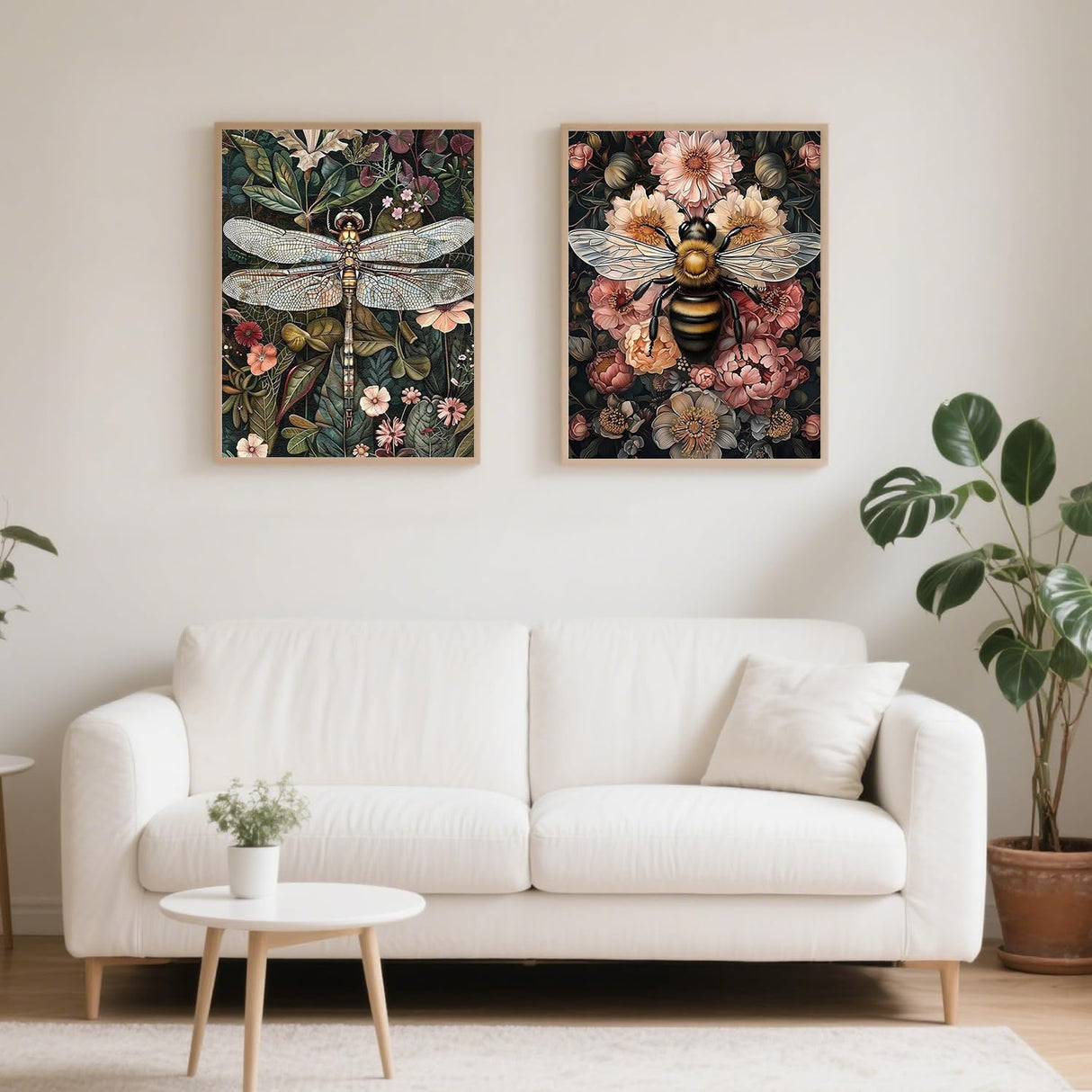 2 Pack Paint by Numbers Kit for Adults, Dragonfly Bee Paint by Numbers for Adults, DIY Adult Painting by Numbers Beginners on Canvas Acrylic for Home Wall Art Decor 12x16Inch (Rolled Package) Mandun