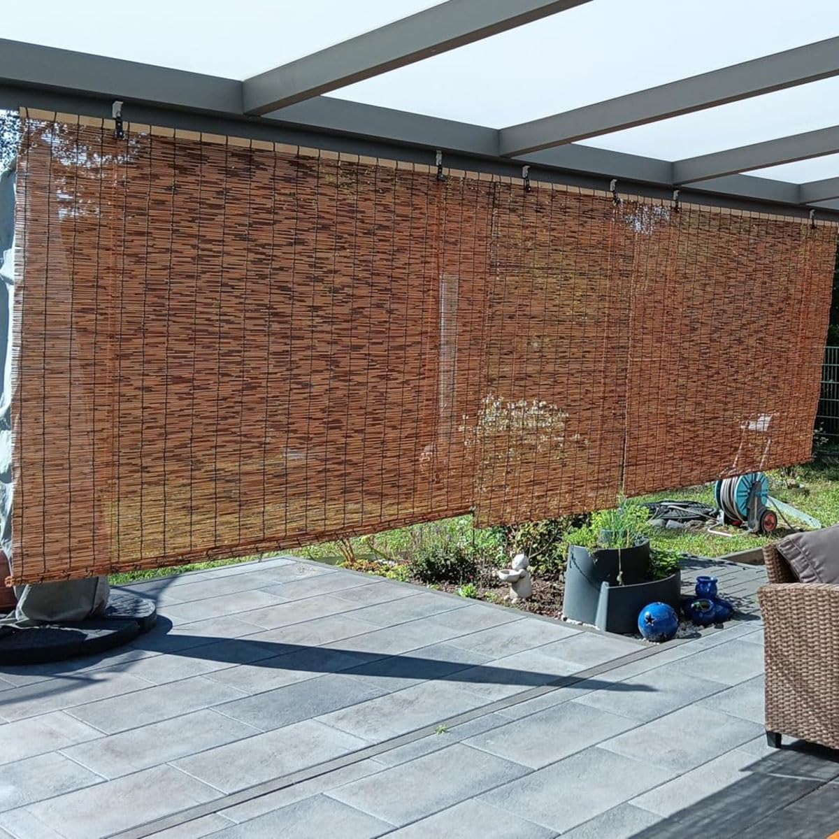 Outdoor Bamboo Shades for Patio, Bamboo Window Blind Roll Up Waterproof Woven Reed Roller Shades Natural Blackout Curtains Cordless With Lifter, 24" 32" 36" 48" 55" 62" 76" Width(66"W x 48"H) KAKVSRBPER