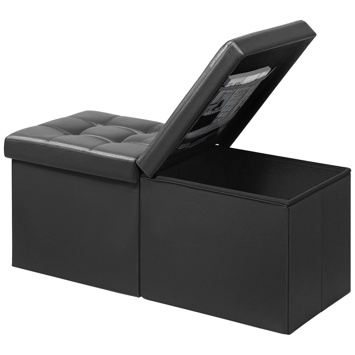 AmasSmile Footrest Ottoman Bench with Storage,34Inch Black Leather Footstool, Coffee Table, Padded Seat, Storage Chest,Blanket Store with Flipping Lid for Livingroom and Bedroom AmasSmile