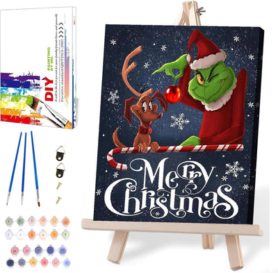 Christmas Paint by Numbers for Adults with Framed Canvas-with Wooden Easel,Paint by Numbers Kits Framed Canvas,DIY Acrylic Oil Painting Kits with Brushes Nice Gift Box for Home Wall Decor(12x16 Inch)