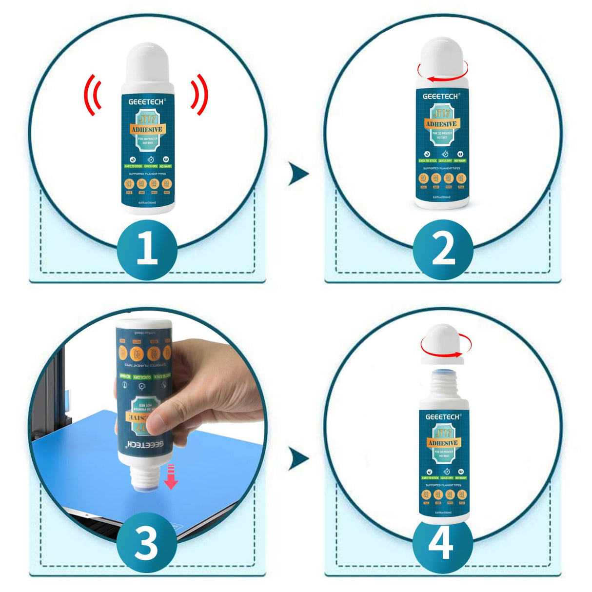 GEEETECH 150ml 3D Printer Adhesive Glue Bed Weld Original, Strong Grip Reduces Warping for ABS, PLA, PLA+, PETG and TPU Filament on Multiple Surfaces Compatible Glass, Flex Plate, PEI Sheet, 5 fl oz Geeetech